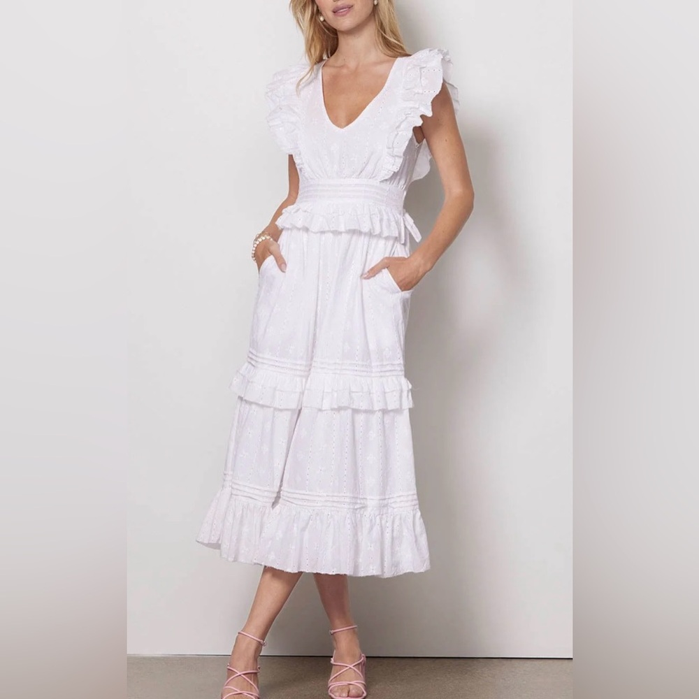 Cleobella White Eyelet Ruffle Midi Dress